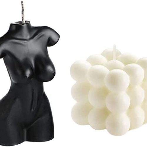 2 PCS Bubble Cube Candles and Female Body Shaped Candle,Handmade Soy Wax Scented Candle,Bedroom Bathroom Home Aesthetic Decor Candle (Black +White)