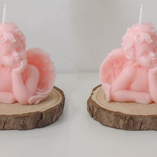 Angel 2 Pack Soy Scented Hand Carved Aesthetic Candles for Home Decor - Pink