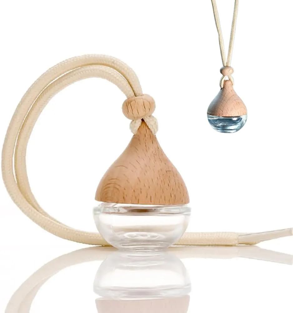 3-Pack Car Air Freshner Bottle 6ml Refillable Pendant with Wood Lid Elimination Air Diffuser Perfume Bottles for Essential Oils Car Decor Accessories, Frosted Glass (3 Pcs, Clear Glass)