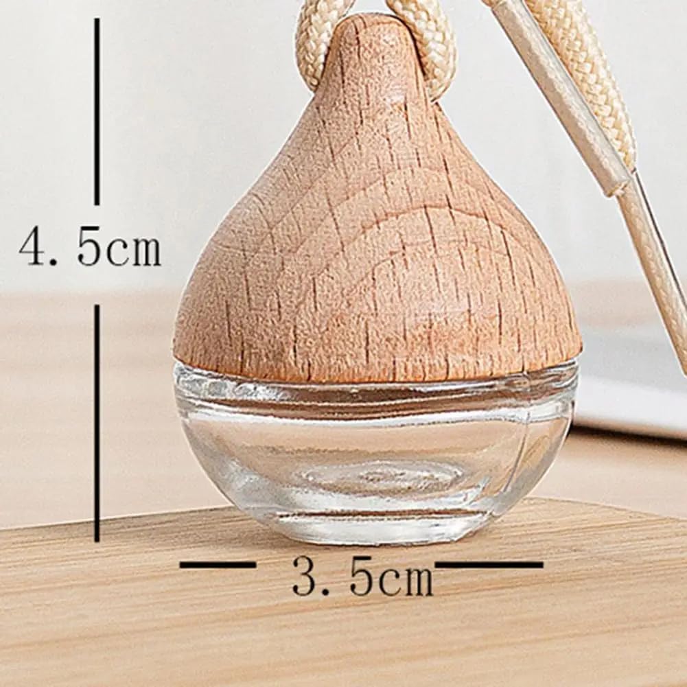 3-Pack Car Air Freshner Bottle 6ml Refillable Pendant with Wood Lid Elimination Air Diffuser Perfume Bottles for Essential Oils Car Decor Accessories, Frosted Glass (3 Pcs, Clear Glass) - Image 2