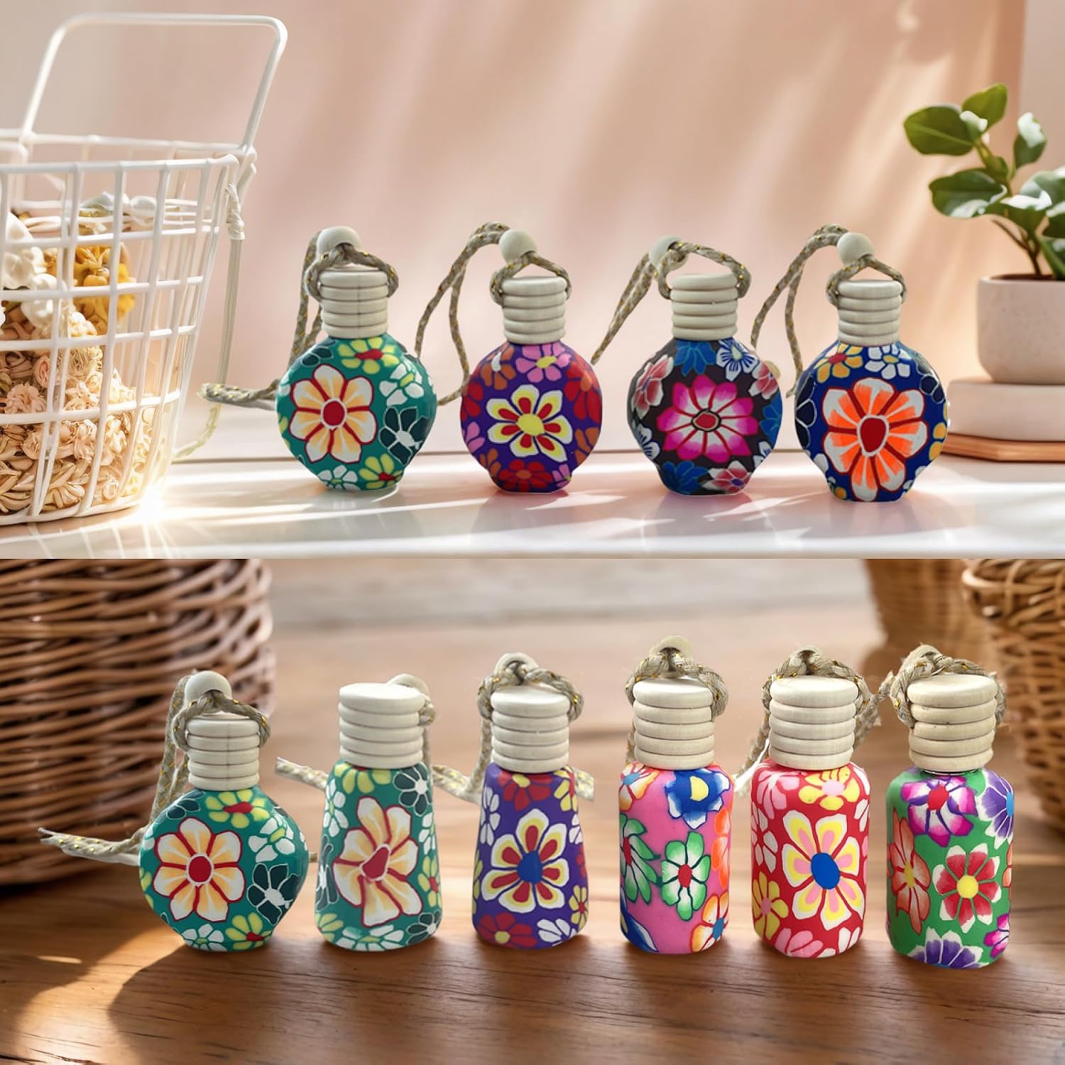 20Pcs 15ml Glass Car Diffuser Bottles Empty Bulk,Hanging Car Diffusers for Essential Oils,Refillable Car Air Freshener for Fragrance Perfume Aromatherapy with Flowers Women Home Decor,Color Random - Image 2