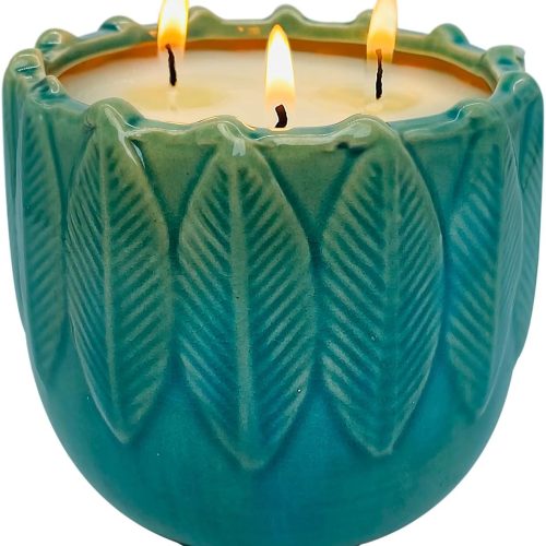 Citronella Candle Outdoor, 20oz 3-Wick Large Exquisite Ceramic Citronella Candle, Natural Essential Oils & Soy Wax Scented Candle, Indoor Outdoor Ambiance Enhancing Centerpiece Candles