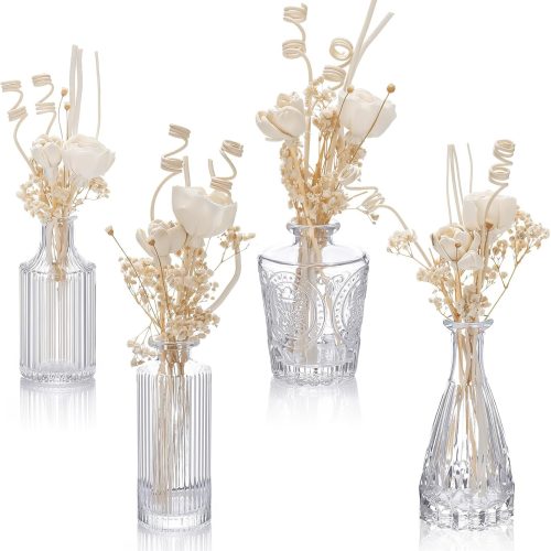 4-Piece Reed Diffuser Set (4 Styles) — Includes 5.1oz Empty Bottles and 36 Reeds; Features Decorative "Baby's Breath" Accents; High-End and Stylish, Perfect for Bedroom, Bathroom, Home, and Office Decor