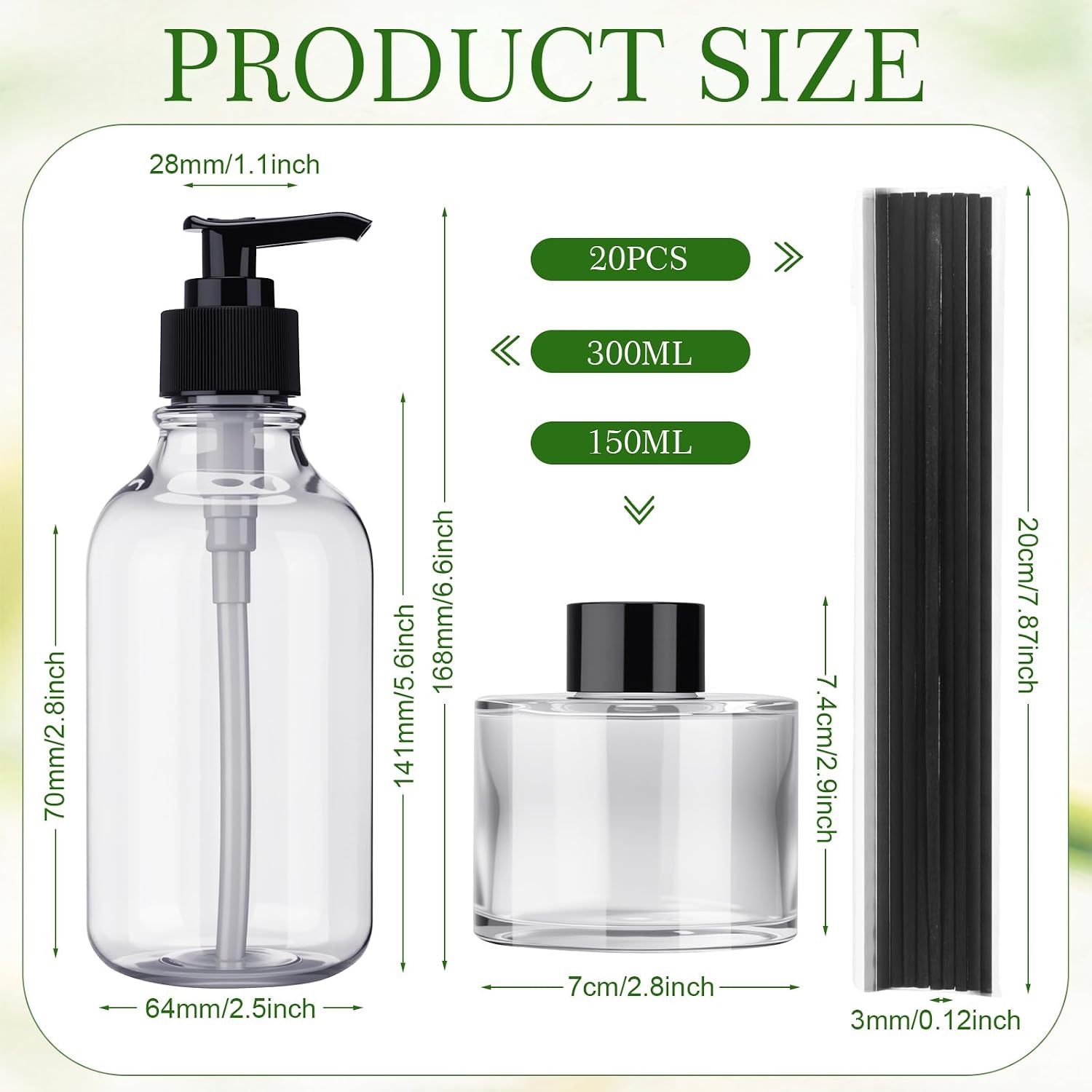 4-Piece Glass Diffuser & Lotion Bottle Set — Includes 5.1oz Diffuser Bottle and 10.1oz Hand Soap Dispenser; Comes with 20 Diffuser Reeds; Perfect for Bathroom Decor and Gifting - Image 2